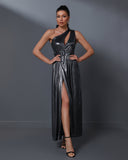 One Shoulder High Split Maxi Dress
