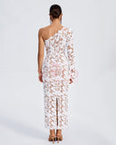 One Shoulder Lace Floral Long Dress