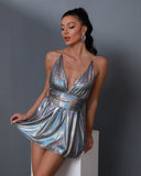 Silver Metallic Backless Mini Dress