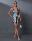 Silver Metallic Backless Mini Dress