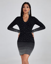V Neck Rhinestone Mini Dress