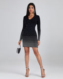 V Neck Rhinestone Mini Dress