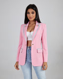 Pink Rose Detailed Single Buckle Blazer