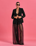 Crystal Bead-Embellished Coat & Tulle Pants Suit