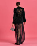 Crystal Bead-Embellished Coat & Tulle Pants Suit