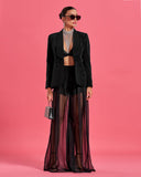 Crystal Bead-Embellished Coat & Tulle Pants Suit