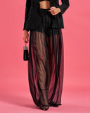 Crystal Bead-Embellished Coat & Tulle Pants Suit