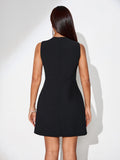 Butterfly Applique Pure Black Mini Dress