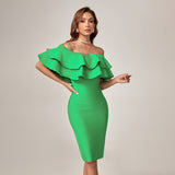 Off-Shoulder Layered Frill Bandage Dress