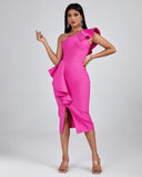 One Shoulder Ruffle Cocktail Bandage Dress