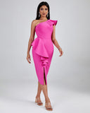 One Shoulder Ruffle Cocktail Bandage Dress
