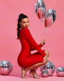 V Neck Cutout Midi Bandage Dress