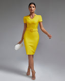 V Neck Short Sleeve With Belt Bandage Dress