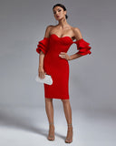 Off Shoulder Waterfall Sleeve Bandage Dress