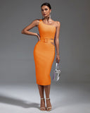 One Shoulder Sleeveless With Belt Bandage Dress