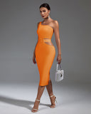 One Shoulder Sleeveless With Belt Bandage Dress