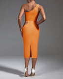 One Shoulder Sleeveless With Belt Bandage Dress