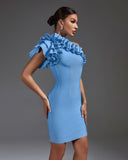 One Shoulder Ruffled Bandage Dress