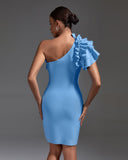 One Shoulder Ruffled Bandage Dress