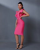 Deep-V Ruffle Midi Bandage Dress