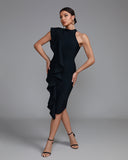 Asymmetric Ruffle Midi Bandage Dress