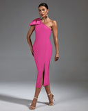 One Shoulder Side Slit Midi Bandage Dress