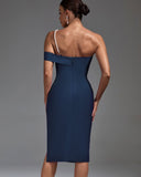 One Shoulder Pearl Chain Midi Bandage Dress