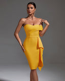Off Shoulder Ruffled Midi Bandage Dress