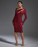 Wine-Velvet Midi Bandage Dress