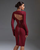 Wine-Velvet Midi Bandage Dress