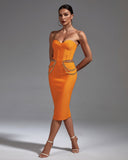 Chain Detail Cut Out Midi Bandage Dress