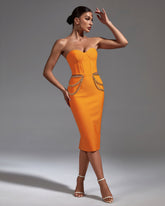 Chain Detail Cut Out Midi Bandage Dress