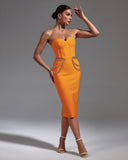 Chain Detail Cut Out Midi Bandage Dress