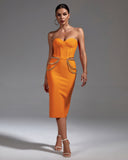 Chain Detail Cut Out Midi Bandage Dress