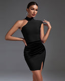 Asymmetric Cutout Mini Bandage Dress