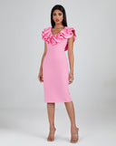 Pleated Ruffle Bandage Midi Dress