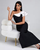 Irregular Ruffled Side Slit Bandage Dress