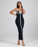 White-Stripe Midi Bandage Dress