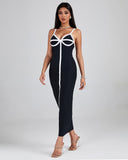 White-Stripe Midi Bandage Dress