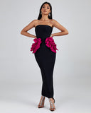 Pleated Ornamented Bandage Long Dress