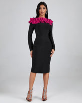 Rose Pleated Ornamented Bandage Dress