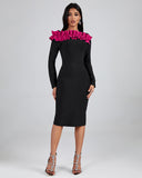 Rose Pleated Ornamented Bandage Dress