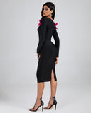 Rose Pleated Ornamented Bandage Dress