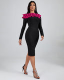 Rose Pleated Ornamented Bandage Dress