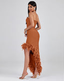 Strapless Feather Trim Bandage Long Dress