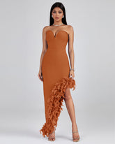 Strapless Feather Trim Bandage Long Dress