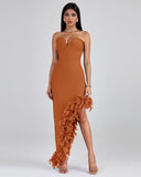 Strapless Feather Trim Bandage Long Dress