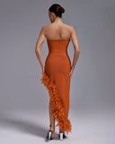 Strapless Feather Trim Bandage Long Dress