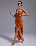 Strapless Feather Trim Bandage Long Dress
