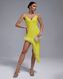 Strappy Puffy Chiffon Trim Midi Bandage Dress